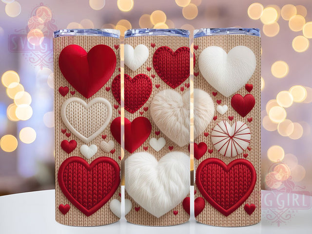 Faux Knit Yarn Hearts Tumbler, Valentine Crochet Wrap, Knitted Heart Cup, 20oz Sublimation Wrap, Stylish Yarn Design Tumbler, Artistic Faux Knit Cup, Cozy Love Theme Wrap Sublimation SvggirlplusArt 