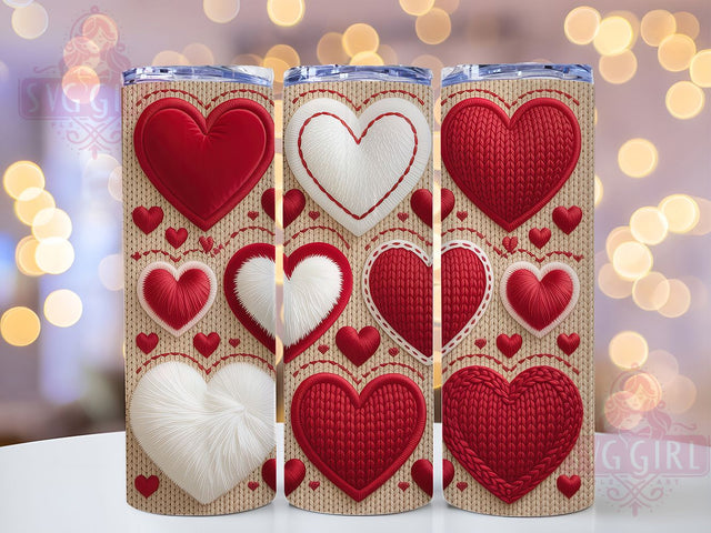 Faux Knit Yarn Hearts Tumbler, Valentine Crochet Wrap, Knitted Heart Cup, 20oz Sublimation Wrap, Stylish Yarn Design Tumbler, Artistic Faux Knit Cup, Cozy Love Theme Wrap Sublimation SvggirlplusArt 