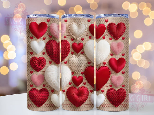 Faux Knit Yarn Hearts Tumbler, Valentine Crochet Wrap, Knitted Heart Cup, 20oz Sublimation Wrap, Stylish Yarn Design Tumbler, Artistic Faux Knit Cup, Cozy Love Theme Wrap Sublimation SvggirlplusArt 