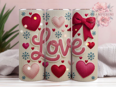 Faux Knitted Yarn Valentine Tumbler, Cozy Yarn Wrap, Romantic Knit Cup, 20oz Sublimation Wrap, Stylish Valentine Design Tumbler, Artistic Yarn Heart Cup, Whimsical Love Theme Wrap Sublimation Li Zamperini 