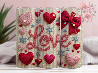 Faux Knitted Yarn Valentine Tumbler, Cozy Yarn Wrap, Romantic Knit Cup, 20oz Sublimation Wrap, Stylish Valentine Design Tumbler, Artistic Yarn Heart Cup, Whimsical Love Theme Wrap Sublimation Li Zamperini 