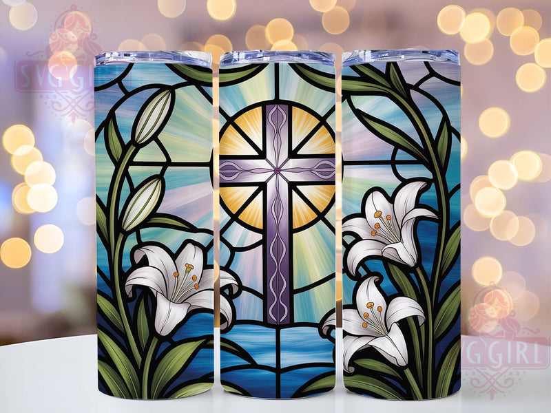 Faux Stained Glass Cross Tumbler, Faux Glass Floral Tumbler, Christian Faith Wrap, Stylish 20oz Wrap, Sublimation Design, Trendy Gift Idea, Inspirational Christian Tumbler Sublimation SvggirlplusArt 