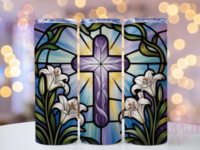 Faux Stained Glass Cross Tumbler, Faux Glass Floral Tumbler, Christian Faith Wrap, Stylish 20oz Wrap, Sublimation Design, Trendy Gift Idea, Inspirational Christian Tumbler Sublimation SvggirlplusArt 