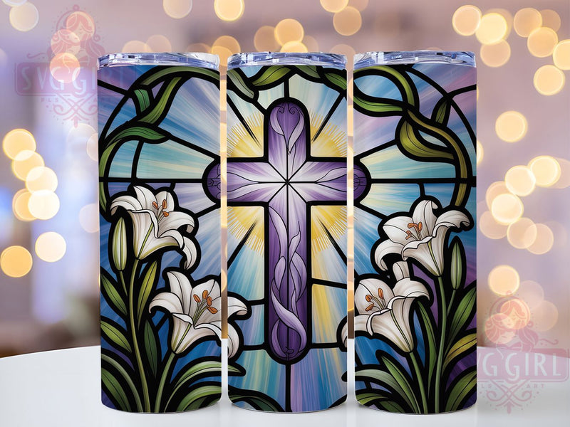 Faux Stained Glass Cross Tumbler, Faux Glass Floral Tumbler, Christian Faith Wrap, Stylish 20oz Wrap, Sublimation Design, Trendy Gift Idea, Inspirational Christian Tumbler Sublimation SvggirlplusArt 