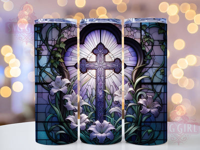Faux Stained Glass Cross Tumbler, Faux Glass Floral Tumbler, Christian Faith Wrap, Stylish 20oz Wrap, Sublimation Design, Trendy Gift Idea, Inspirational Christian Tumbler Sublimation SvggirlplusArt 