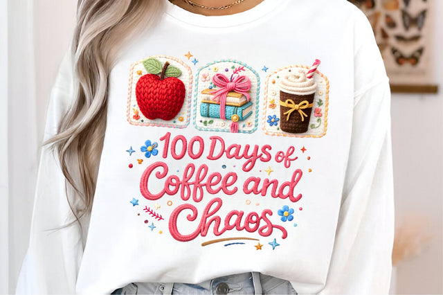 Faux Yarn 100 Days of Coffee Chaos PNG Sublimation designmaster24 