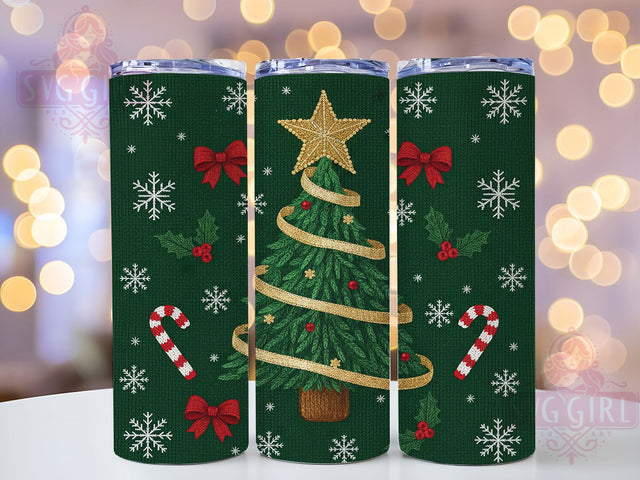 Faux Yarn Christmas Tree Tumbler, Faux Yarn Pattern, Cozy Holiday Art, Festive Knitted Graphic, Winter Yarn Style, 20oz Tumbler, Sublimation Design Sublimation SvggirlplusArt 