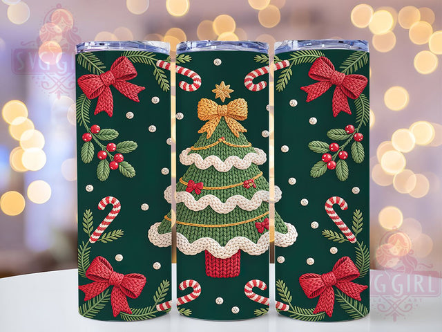 Faux Yarn Christmas Tree Tumbler, Faux Yarn Pattern, Cozy Holiday Art, Festive Knitted Graphic, Winter Yarn Style, 20oz Tumbler, Sublimation Design Sublimation SvggirlplusArt 
