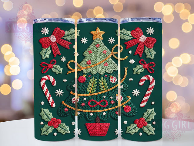 Faux Yarn Christmas Tree Tumbler, Faux Yarn Pattern, Cozy Holiday Art, Festive Knitted Graphic, Winter Yarn Style, 20oz Tumbler, Sublimation Design Sublimation SvggirlplusArt 