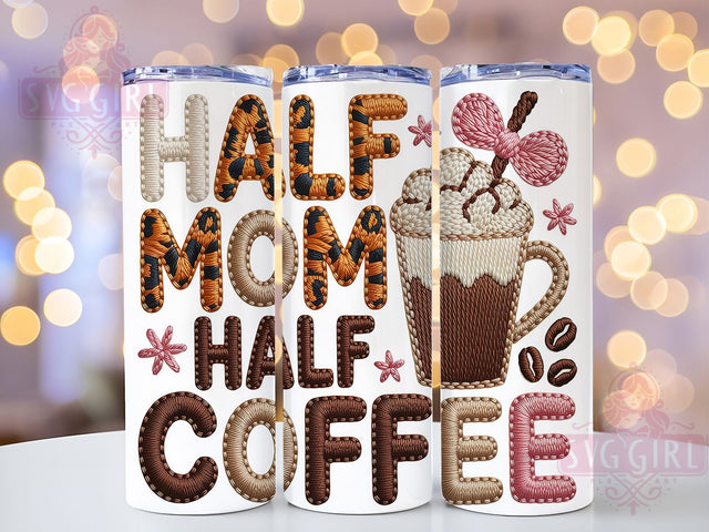 Faux Yarn Coffee MOM 20oz Tumbler, Half MOM Half COFFEE, Sublimation Wrap, 20oz Tumbler Design, Mother’s Day Gift, PNG Tumbler Wrap, Coffee Lover Sublimation SvggirlplusArt 