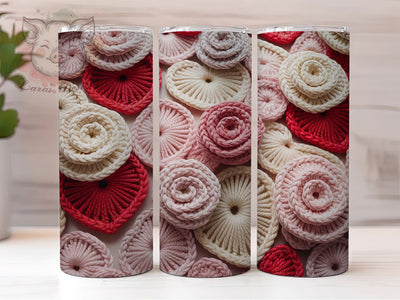 Faux Yarn Roses Valentine Tumbler, Yarn Heart Wrap, Romantic Rose Cup, 20oz Sublimation Wrap, Stylish Valentine Design Tumbler, Artistic Yarn Rose Cup, Whimsical Yarn Heart Theme Wrap Sublimation Lara' s Designs 