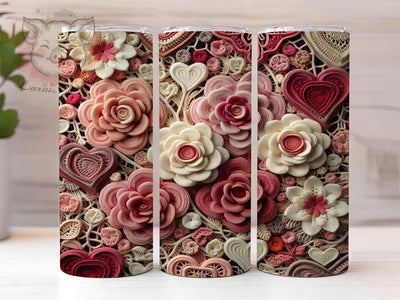 Faux Yarn Roses Valentine Tumbler, Yarn Heart Wrap, Romantic Rose Cup, 20oz Sublimation Wrap, Stylish Valentine Design Tumbler, Artistic Yarn Rose Cup, Whimsical Yarn Heart Theme Wrap Sublimation Lara' s Designs 