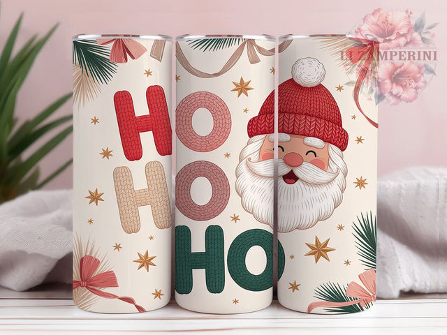 Faux Yarn Santa Candy Christmas Tumbler, Candy Red Mint Christmas Sublimation Design, Crochet Ho Ho Ho Cup Art, 20oz Xmas Tumbler, Whimsical Santa Mug, Stylish Christmas Cup, Cozy Holiday Wrap Sublimation Li Zamperini 