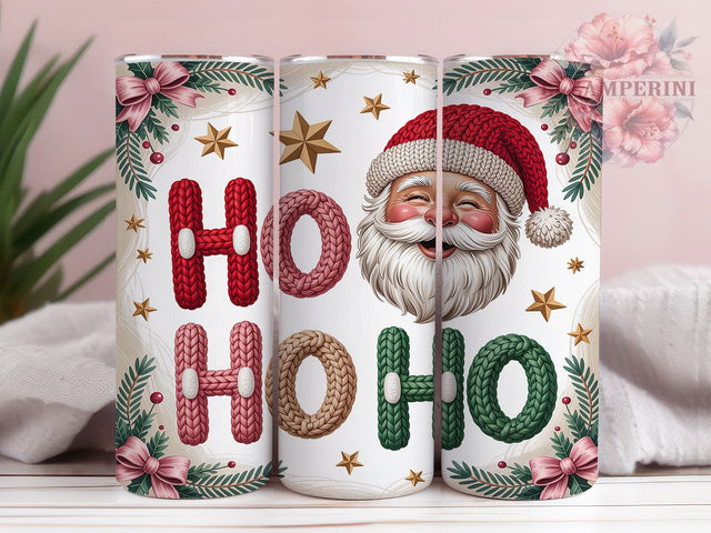 Faux Yarn Santa Candy Christmas Tumbler, Candy Red Mint Christmas Sublimation Design, Crochet Ho Ho Ho Cup Art, 20oz Xmas Tumbler, Whimsical Santa Mug, Stylish Christmas Cup, Cozy Holiday Wrap Sublimation Li Zamperini 