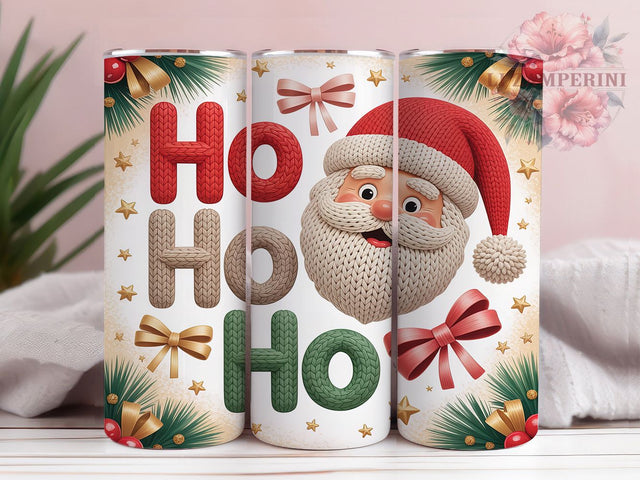 Faux Yarn Santa Candy Christmas Tumbler, Candy Red Mint Christmas Sublimation Design, Crochet Ho Ho Ho Cup Art, 20oz Xmas Tumbler, Whimsical Santa Mug, Stylish Christmas Cup, Cozy Holiday Wrap Sublimation Li Zamperini 
