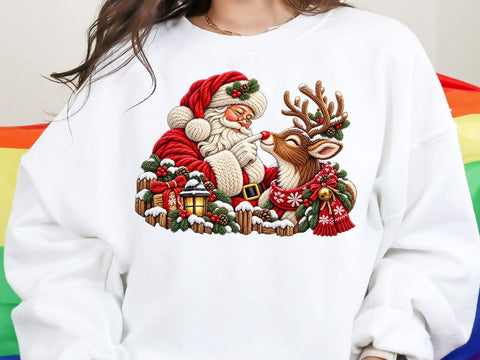 Faux Yarn Santa & Reindeer PNG SVG artprintfile 