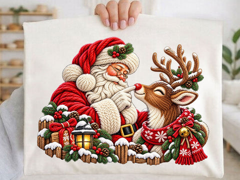 Faux Yarn Santa & Reindeer PNG SVG artprintfile 
