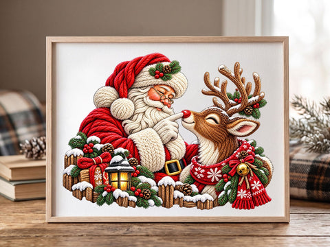 Faux Yarn Santa & Reindeer PNG SVG artprintfile 