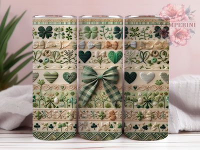 Faux Yarn Shamrock Tumbler, Shamrock Bow Tumbler, Stylish 20oz Wrap, Sublimation Design, Trendy Gift Idea, Irish Clover Wrap, Lucky Shamrock Tumbler Sublimation Li Zamperini 
