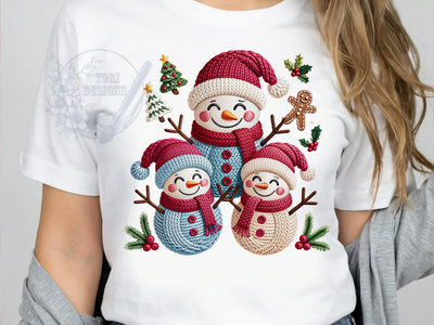 Faux Yarn Snowman T-Shirt PNG, Yarn Snowman, Cozy Winter, Faux Knit, Holiday Style, Sublimation PNG, Statement Shirt, Festive Fashion Sublimation ToriDesigns 