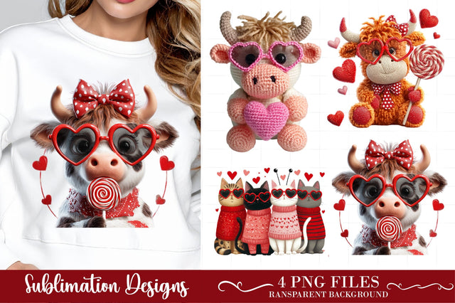 Faux Yarn Valentine's Highland Cow PNG Sublimation designmaster24 