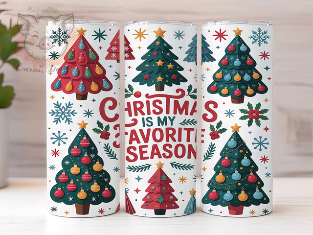 Favorite Season Christmas Tumbler, Seamless Holiday Tree Sublimation Design, Festive Evergreen Art, 20oz Christmas Tumbler, Whimsical Holiday Mug, Cozy Seasonal Cup, Merry Christmas Wrap Sublimation Lara' s Designs 