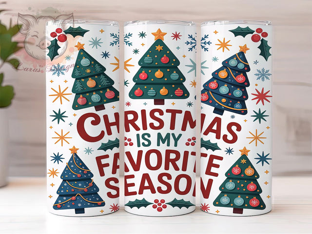 Favorite Season Christmas Tumbler, Seamless Holiday Tree Sublimation Design, Festive Evergreen Art, 20oz Christmas Tumbler, Whimsical Holiday Mug, Cozy Seasonal Cup, Merry Christmas Wrap Sublimation Lara' s Designs 