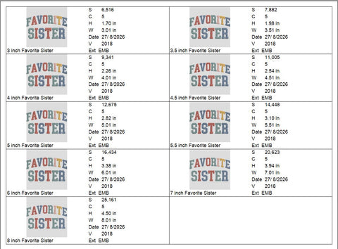 Favorite Sister Machine Embroidery Design – Colorful Sister Quote Embroidery File Embroidery/Applique DESIGNS PatternFeed8 