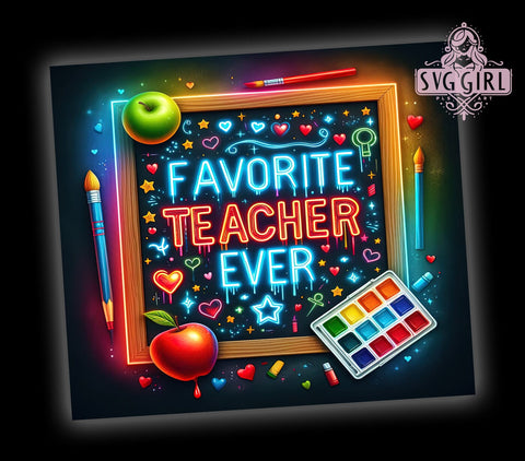 Favorite Teacher Watercolor 20oz Tumbler Wrap Sublimation Design, Straight Tapered Tumbler Wrap, Teacher Tumbler Png, Instant Digital Download Sublimation SvggirlplusArt 