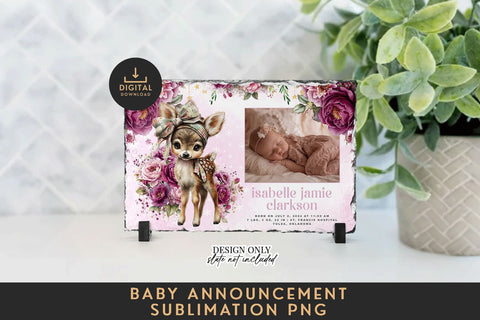 Fawn Birth Announcement Template PNG Floral Deer Photo Sublimation BijouBay 