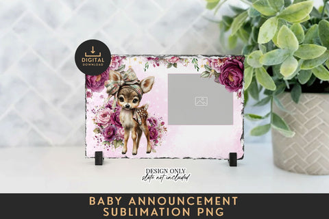Fawn Birth Announcement Template PNG Floral Deer Photo Sublimation BijouBay 