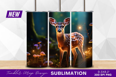 Fawn in enchanted forest with glowing mushrooms Sublimation Regulrcrative 