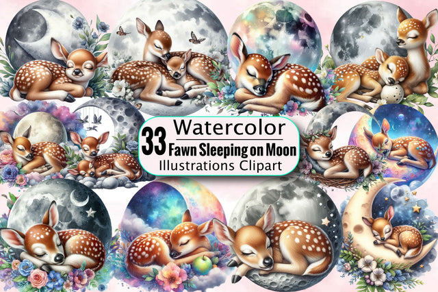 Fawn Sleeping on Moon Sublimation Clipart Bundle Sublimation SVGArt 
