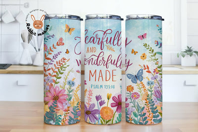 Fearfully and Wonderfully Made 20 oz Skinny Tumbler Sublimation Design Digital Download, Bible Christian Tumbler Sublimation Rabbitmakies 