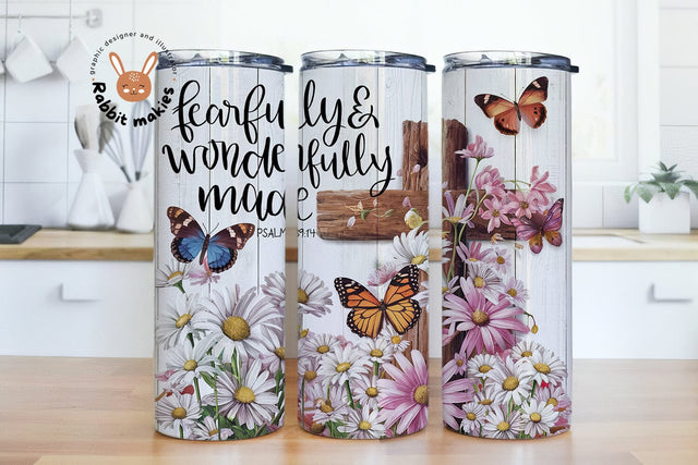 Fearfully and Wonderfully Made 20 oz Skinny Tumbler Sublimation Design Digital Download PNG Instant DIGITAL ONLY, Bible Christian Tumbler Sublimation Rabbitmakies 