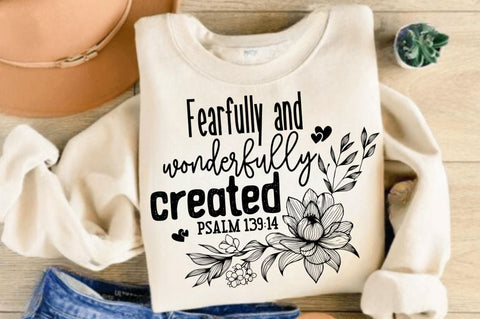 Fearfully and Wonderfully SVG, Christian Floral SVG, Retro Christian SVG, Bible Verse SVG, Wildflower Jesus SVG Design SVG Regulrcrative 