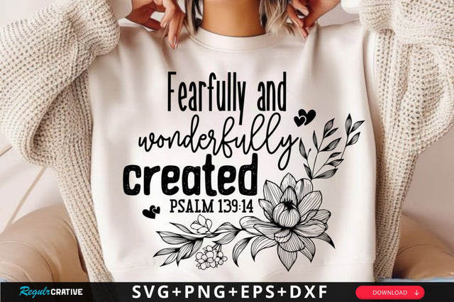 Fearfully and Wonderfully SVG, Christian Floral SVG, Retro Christian SVG, Bible Verse SVG, Wildflower Jesus SVG Design SVG Regulrcrative 