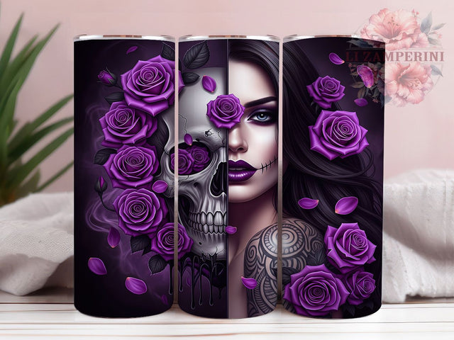 Fearless & Fierce Biker Chick Tumbler, Gothic Skull Wrap, Edgy Tattoo Design, Dark Femme Sublimation, 20oz Motorcycle Tumbler, Badass Girl Gift, DIY Rebel Tumbler Sublimation Li Zamperini 