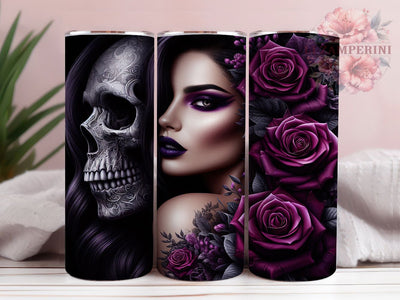Fearless & Fierce Biker Chick Tumbler, Gothic Skull Wrap, Edgy Tattoo Design, Dark Femme Sublimation, 20oz Motorcycle Tumbler, Badass Girl Gift, DIY Rebel Tumbler Sublimation Li Zamperini 