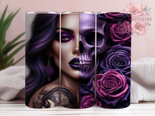 Fearless & Fierce Biker Chick Tumbler, Gothic Skull Wrap, Edgy Tattoo Design, Dark Femme Sublimation, 20oz Motorcycle Tumbler, Badass Girl Gift, DIY Rebel Tumbler Sublimation Li Zamperini 