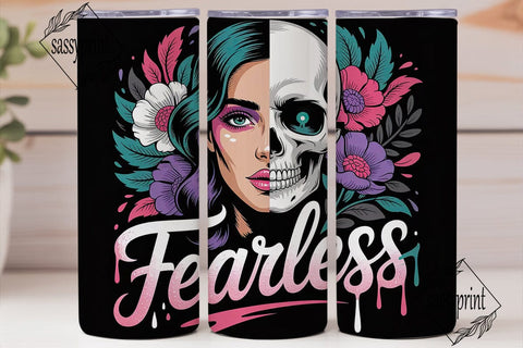 Fearless Skull Floral 20oz Tumbler Wrap Sublimation sassyprint 