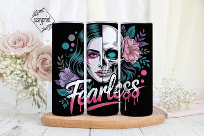 Fearless Skull Floral 20oz Tumbler Wrap Sublimation sassyprint 