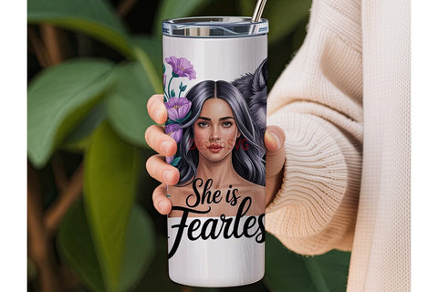 Fearless Woman Wolf 20oz Tumbler Wrap Sublimation DesignSVG 