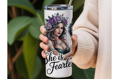 Fearless Woman Wolf 20oz Tumbler Wrap Sublimation DesignSVG 