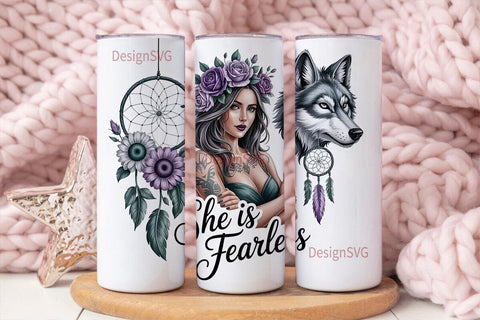 Fearless Woman Wolf 20oz Tumbler Wrap Sublimation DesignSVG 