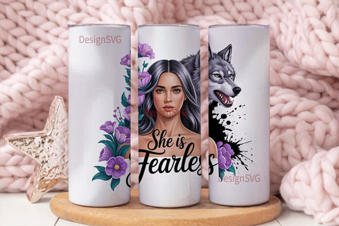 Fearless Woman Wolf 20oz Tumbler Wrap Sublimation DesignSVG 