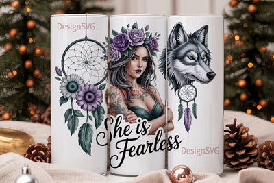 Fearless Woman Wolf 20oz Tumbler Wrap Sublimation DesignSVG 
