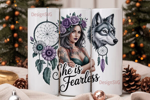 Fearless Woman Wolf 20oz Tumbler Wrap Sublimation DesignSVG 