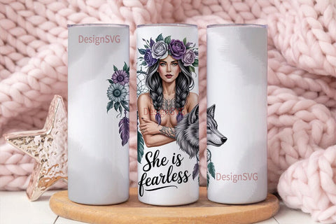 Fearless Woman Wolf 20oz Tumbler Wrap Sublimation DesignSVG 