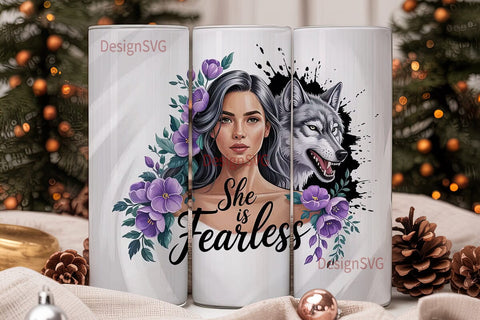 Fearless Woman Wolf 20oz Tumbler Wrap Sublimation DesignSVG 